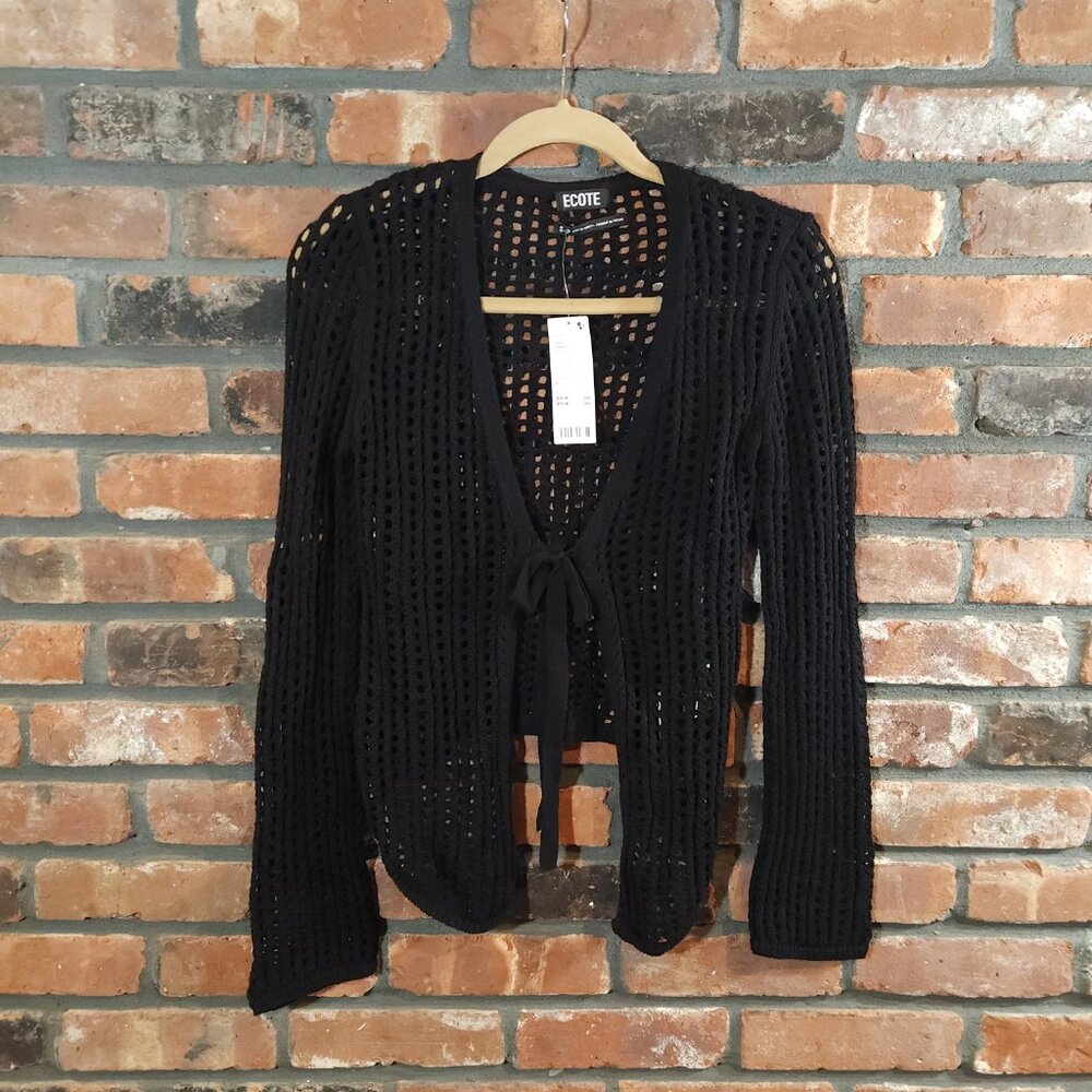 NWT Ecote Joleen Open-Knit Tie-waist Flyaway Cardigan in Black Boho Women's S - Picture 5 of 10